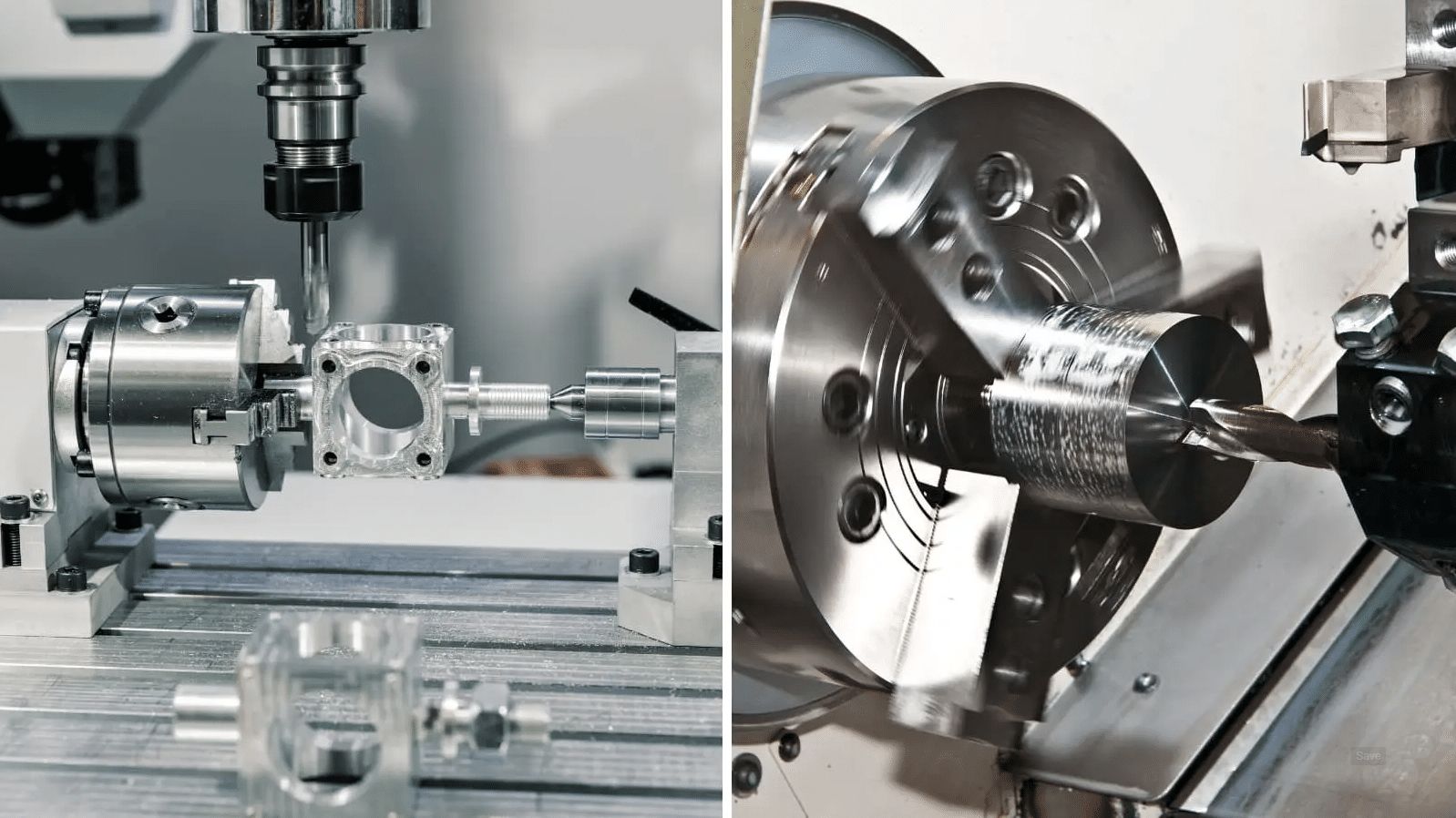 A usinagem CNC gira o material enquanto a fresagem molda peças complexas com múltiplos eixos.