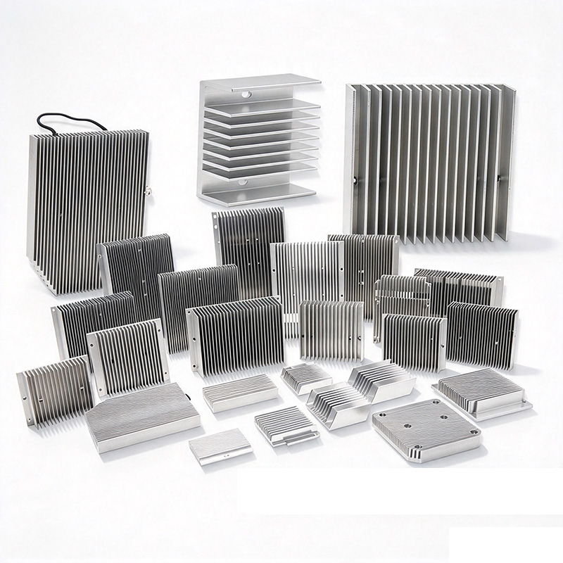 Wide assortment of stock aluminum heat sinks in many standard sizes
