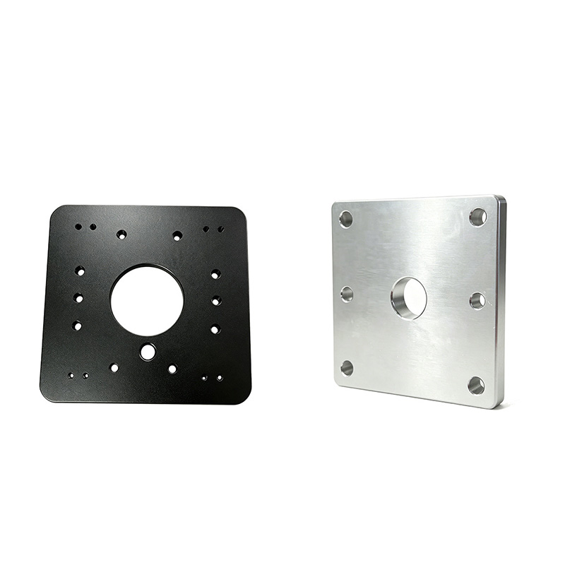 Black anodized aluminum battery bracket plate with center bore