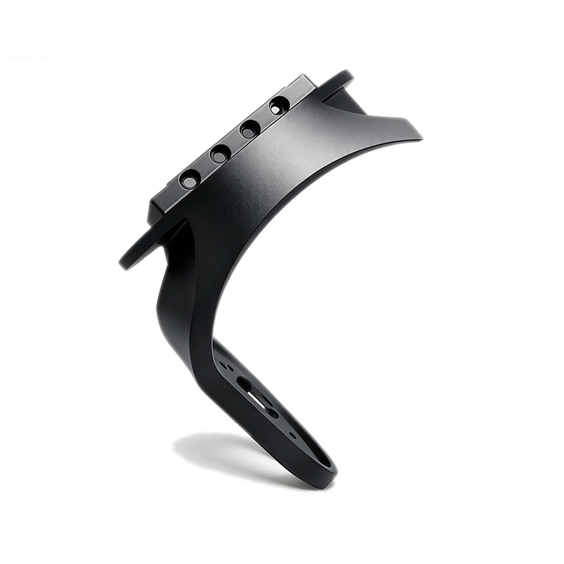 Black anodized CNC robot mounting bracket with bolt holes