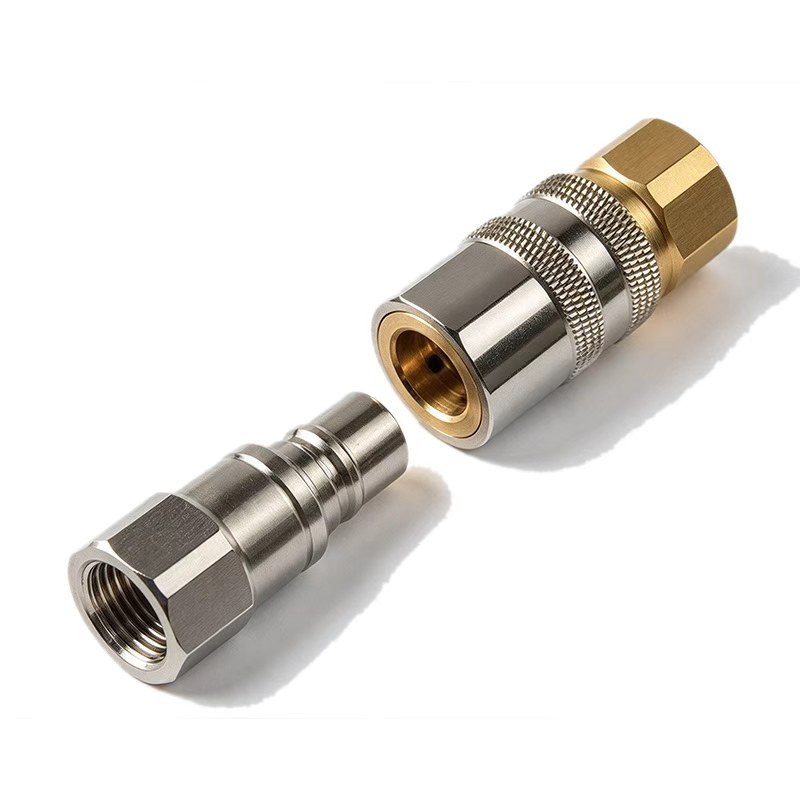 Brass and stainless steel fluid connector coupling set