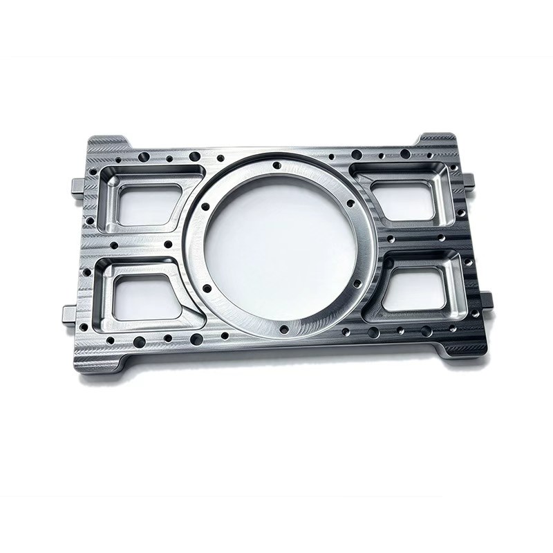 CNC aluminum machinery mounting base plate with center bore and pockets