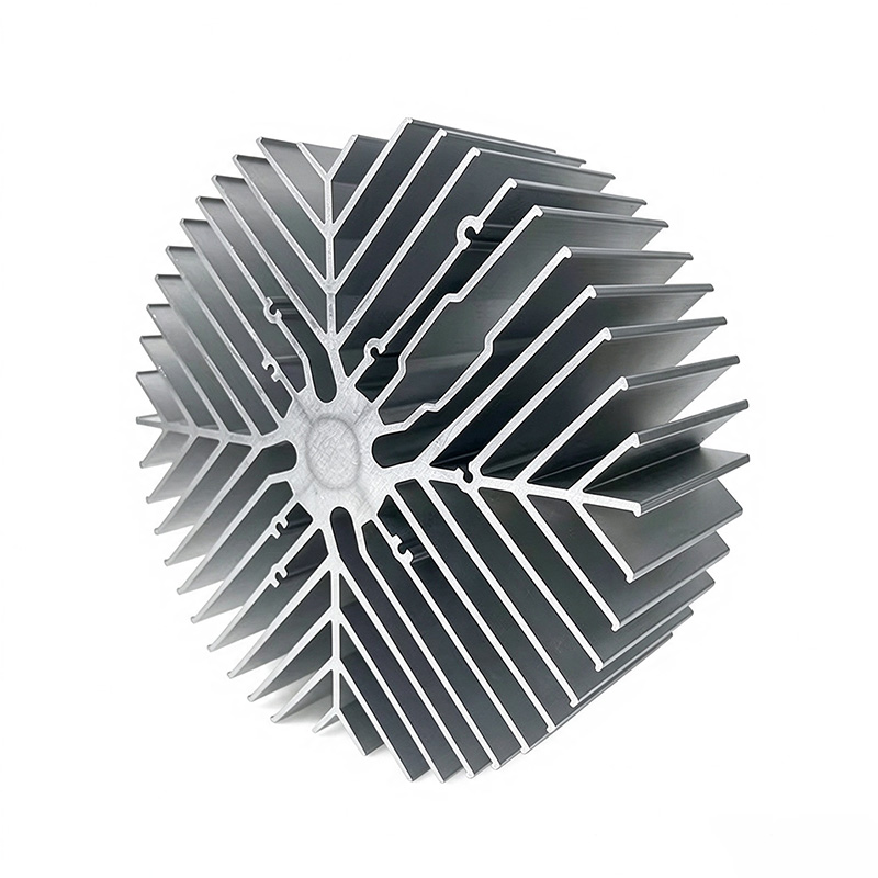 CNC-machined round aluminum heat sink shown from the top