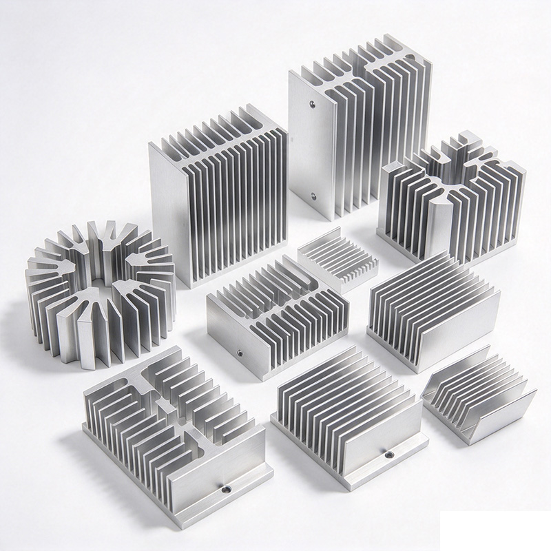 Custom shape aluminum extruded heat sinks including circular fin designs