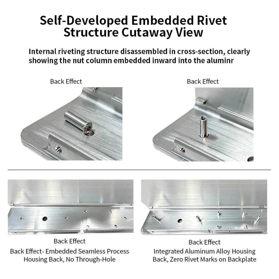 Cutaway view of self-developed embedded rivet structure in aluminum audio enclosure