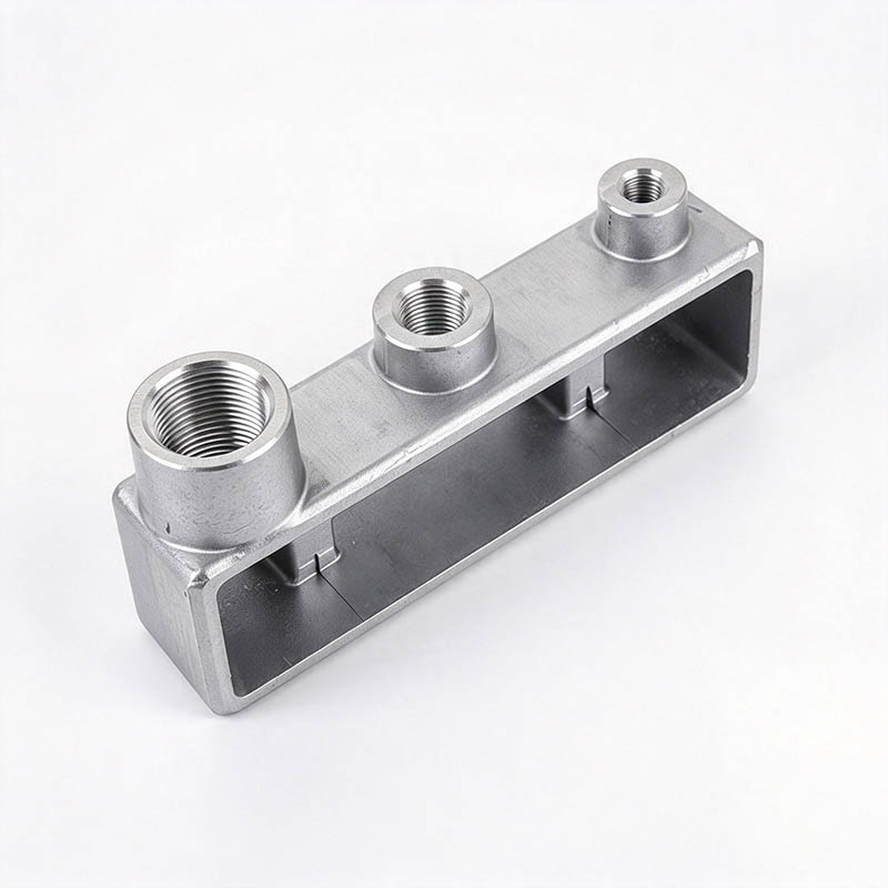 Precision aluminum valve body with three threaded bosses