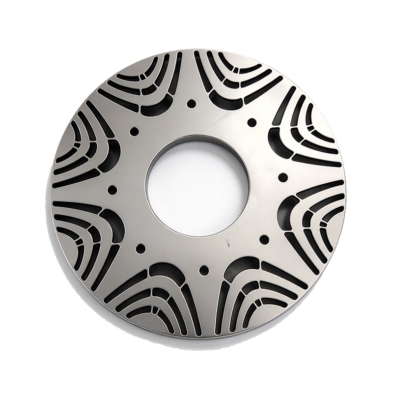 Precision machined axial flux motor rotor disc with curved slots