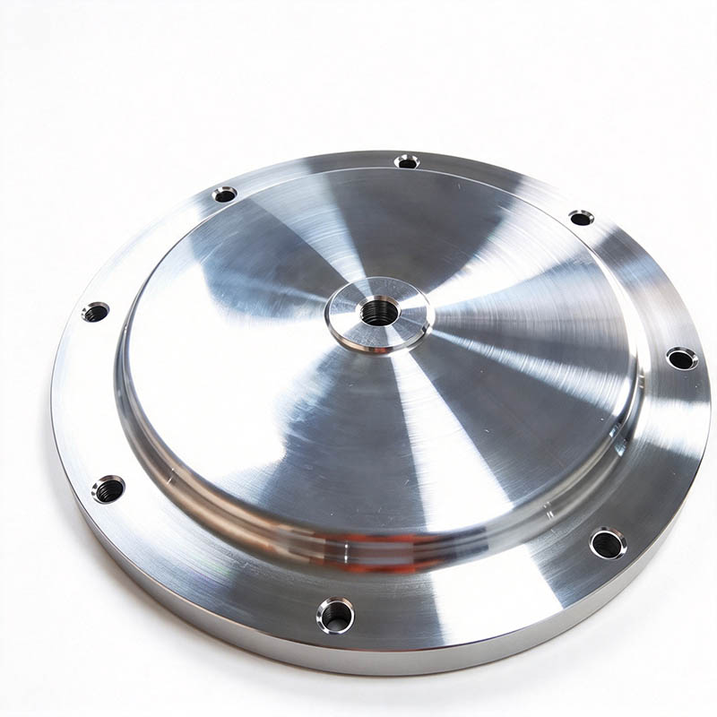 Precision CNC turned aluminum flange with center threaded bore