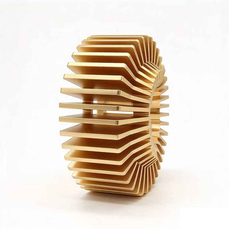 Radial fin round aluminum heat sink shown from the side profile