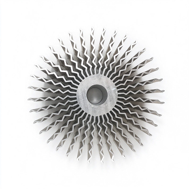Top view of radial stacked-fin aluminum heat sink with central bore