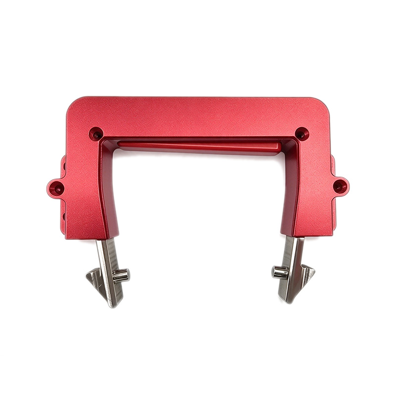 Red anodized robot gripper U-bracket with stainless steel pins